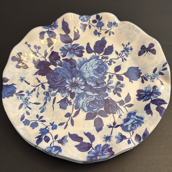 5pc SHABBY CHIC Blue and White Floral Serving Tray/Salad Plates -Scalloped Edges - Picture 9 of 9